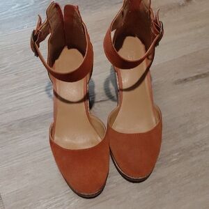 Crown Vintage Orange Suede Ankle-Strap Platform Heels